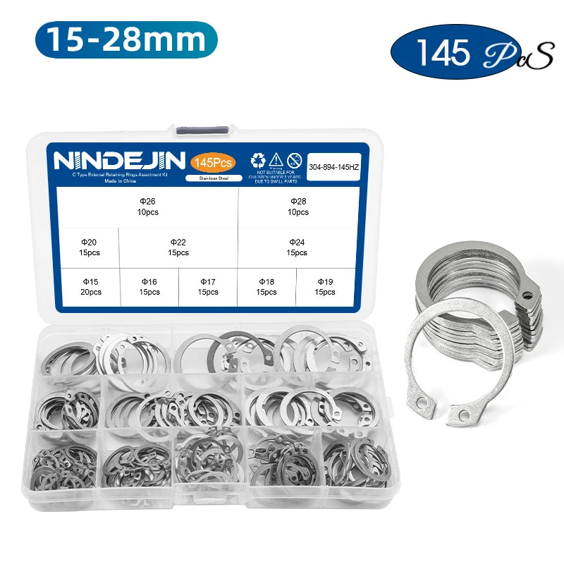 NINDEJIN C clip external circlip snap retaining rings set stainless steel carbon steel 5-28mm circlip set for shaft - KiwisLove