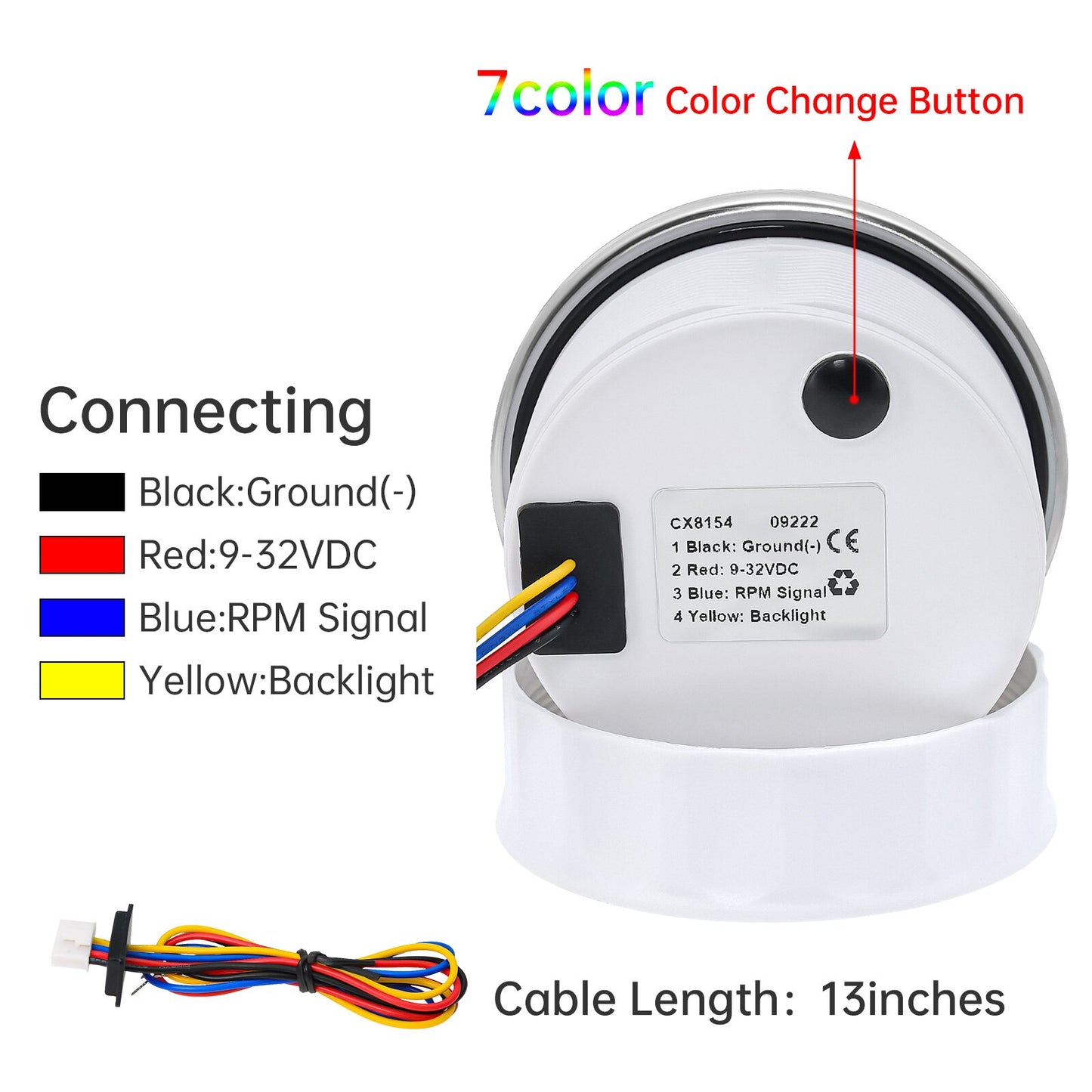 HD 7 Colors Backlight 85mm Tachometer Gauge Marine Boat RPM Meter Gauge LCD Tacho Digital Hour Meter 3K~8K For Car Truck 9-32V - KiwisLove