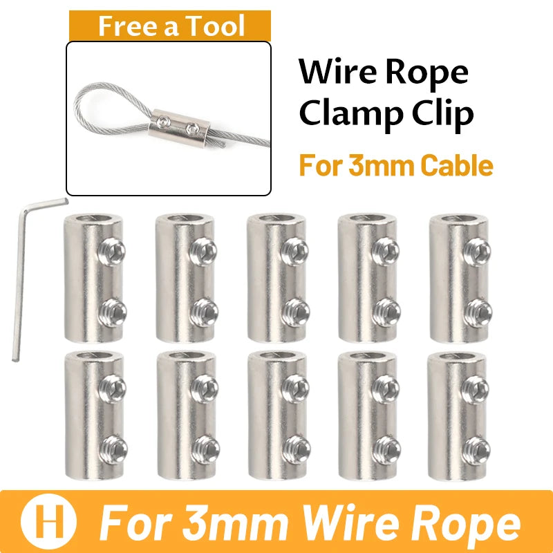 For 3mm Steel Wire Cable 1/8‘’ Clamp Double Hole Thread Locker Clamps Metal Copper Clips Sling Tools Fastening Accessories