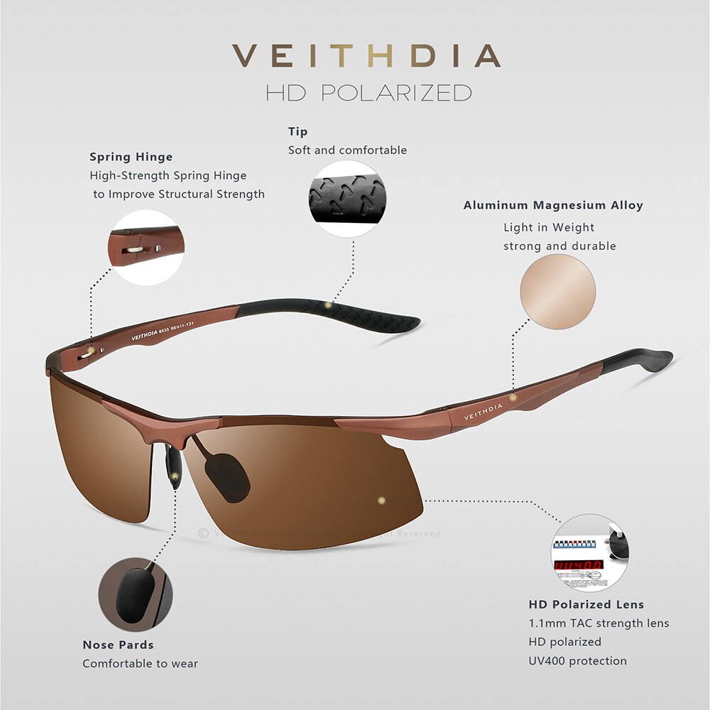 VEITHDIA Brand Sunglasses Aluminum Men Polarized UV400 Lens Rimless Driving Fishing Sun Glasses Sports Eyewear For Male V6535 - KiwisLove