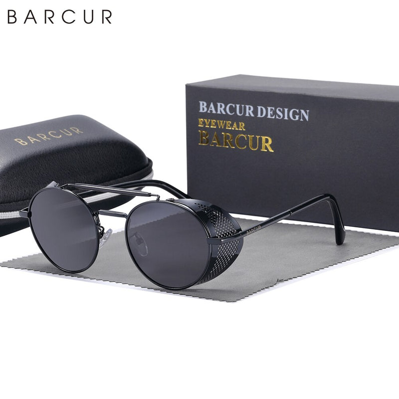 BARCUR Polarized Steampunk Round Sunglasses Men Retro Sun Glasses For Women Vintage Style - KiwisLove