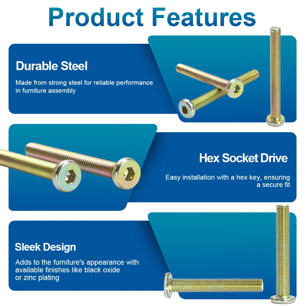 NINDEJIN Flat Head Hex Socket Furniture Bolts M6 M8 Color-zinc Steel Hexagon Furniture Screw Connector Fastener for Cabinet