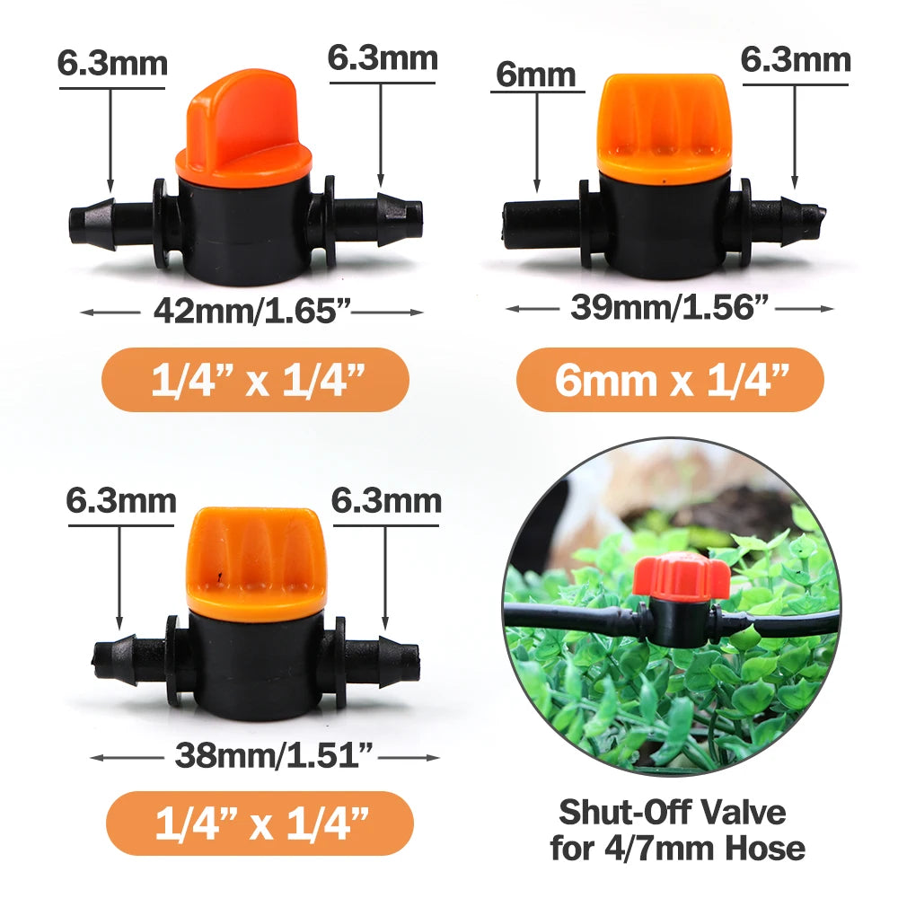 20/50pcs 1/4'' Barb Shut-Off Valve Universal Drip Irrigation Tubing Coupling Connecter 1/4" Hose for Garden Watering System Acce