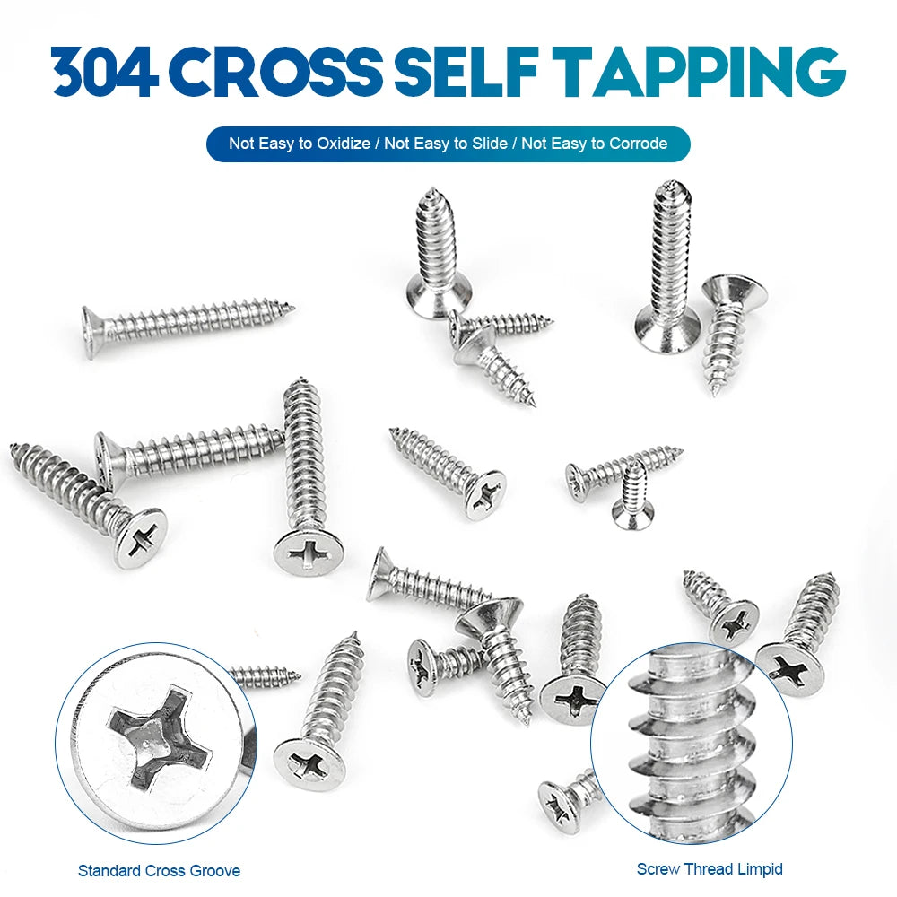 10-50pcs/pack M1.2 M1.4 M1.7 M2 M2.6 Small Screws Stainless Steel M3 M4 M5 M6 Cross Flat Head Self Tapping CSK Furniture Screw