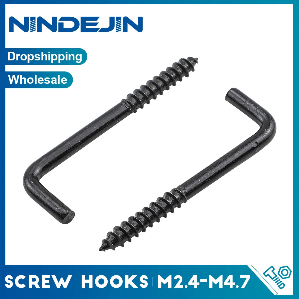 NINDEJIN 10/20pcs L Shaped Hooks Screw in Ceiling Hooks M2.4 M2.5 M2.8 M3.4 M3.7 M3.8 M4.7 Black 7 Shape Right Angle Hooks - KiwisLove