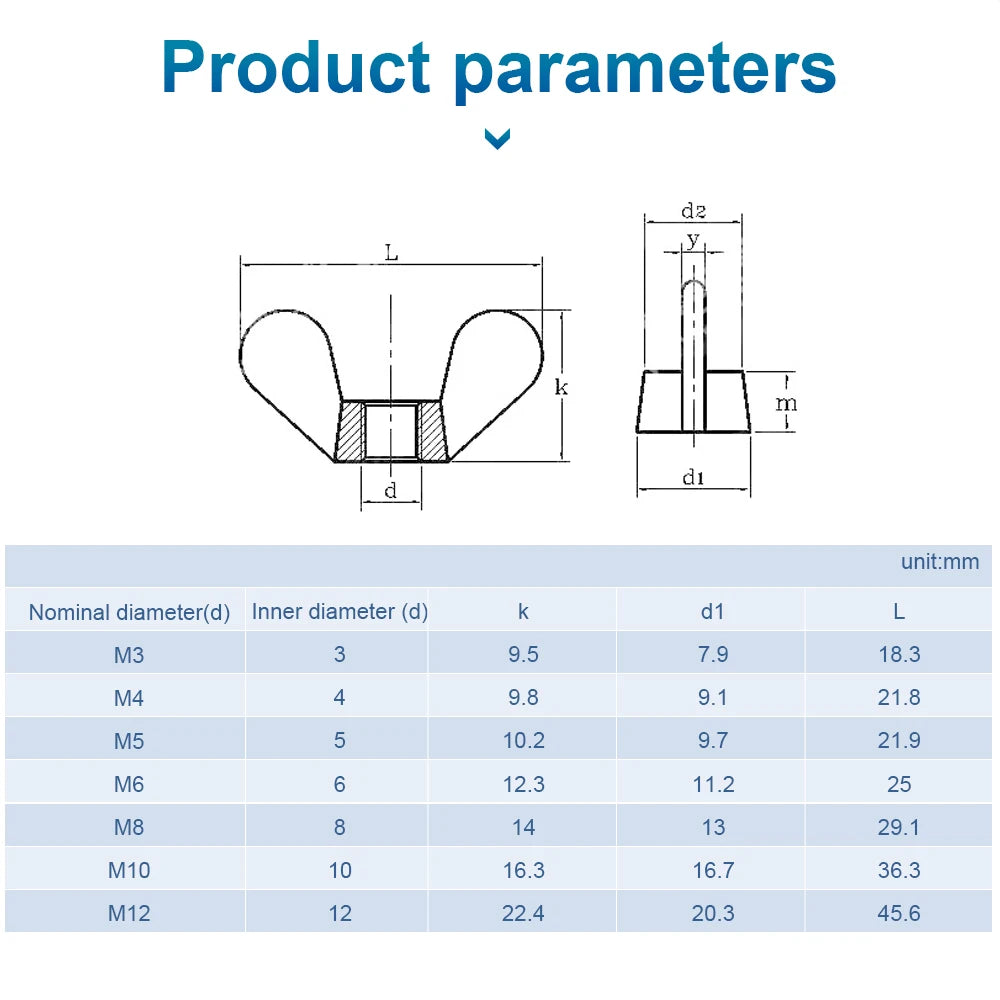 NINDEJIN  Butterfly Wing Nuts M3 M4 M5 M6 M8 M10 M12 Stainless Steel Wing Nuts Zinc Plated Hand Tighten Nut DIN315 - KiwisLove