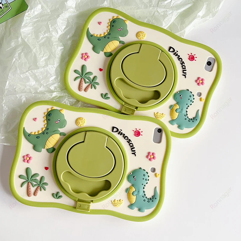 3D Cute Dinosaur Case for iPad Air6 2024 11'' 10.2 9th 10th 10.9 Air4 5 Pro11 M4 9.7 Mini4/5/6 Cartoon Boys Girls Silicon Stand