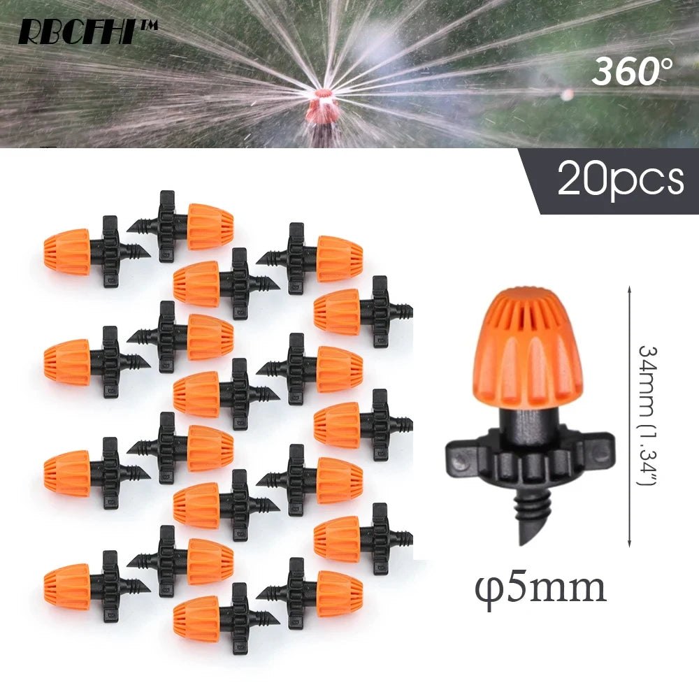 20pcs 90°/180°/360° Garden Irrigation Spraying Sprinkler Misting Nozzle for 5mm Thread Barb Coupling Joint for Bonsai Lawn Yard