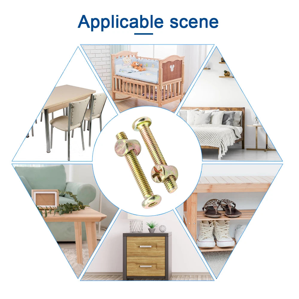 82pcs/set M6 Hex Socket Head Cap Furniture Screws Bolts zinc plated Baby Bed Bolts and Barrel Nuts Assorted Kit for Crib Cabinet