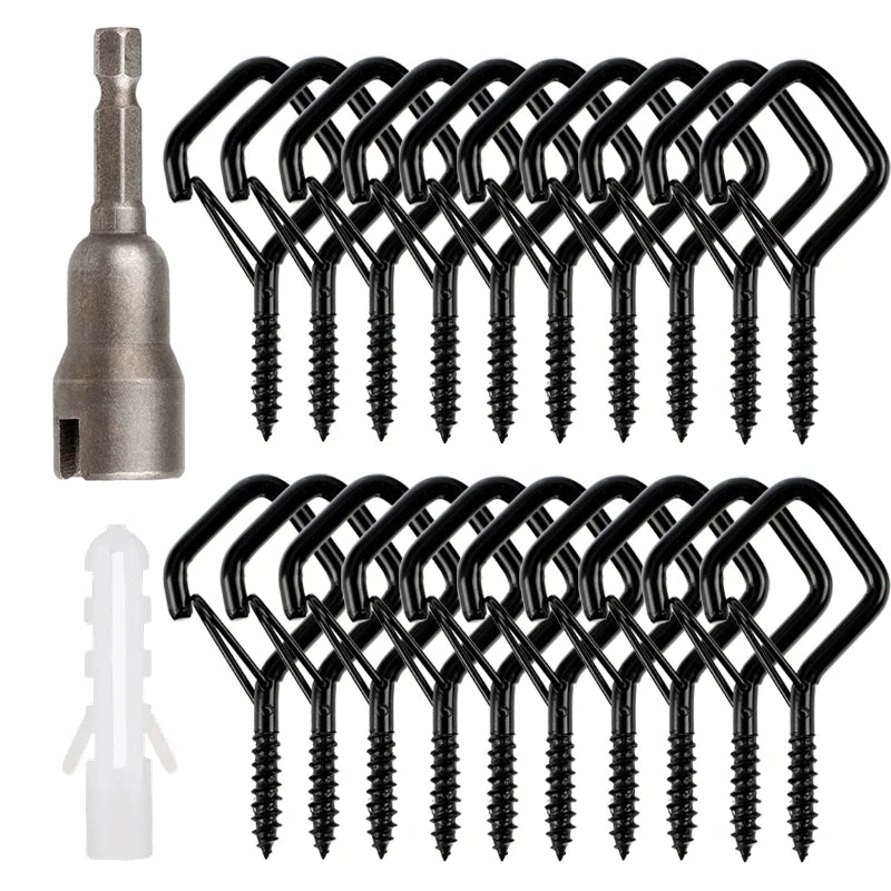 12/20PCS Q-Hanger Screw Black Hooks Ceiling Hooks with Safety Buckle for Plant and Christmas Outdoor String Lights Hooks