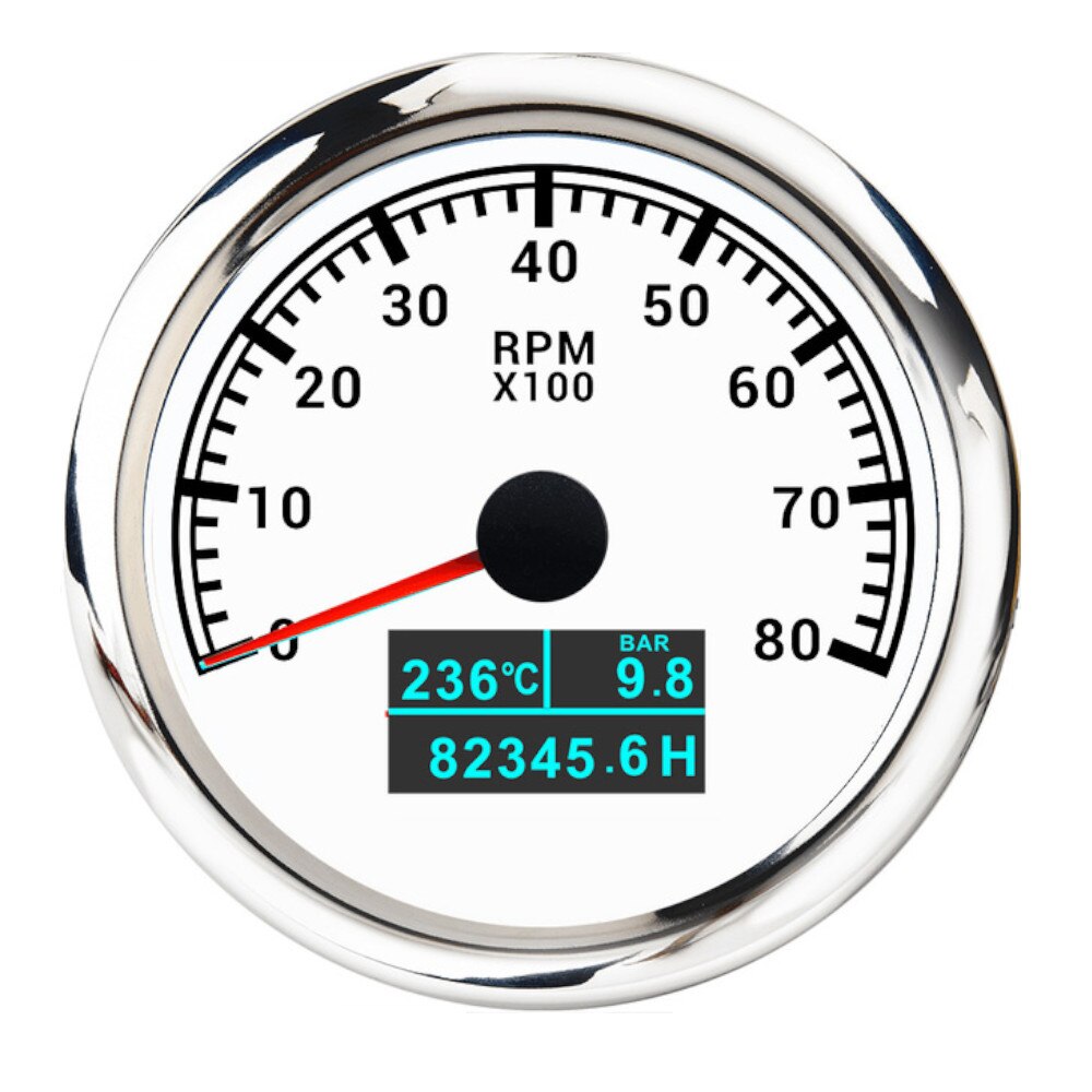 HD 85mm 3 in 1 Digital Boat Tachometer Gauge 3000/4000/6000/8000RPM Tacho meter With Oil Pressure Hours Water Temp for car truck - KiwisLove