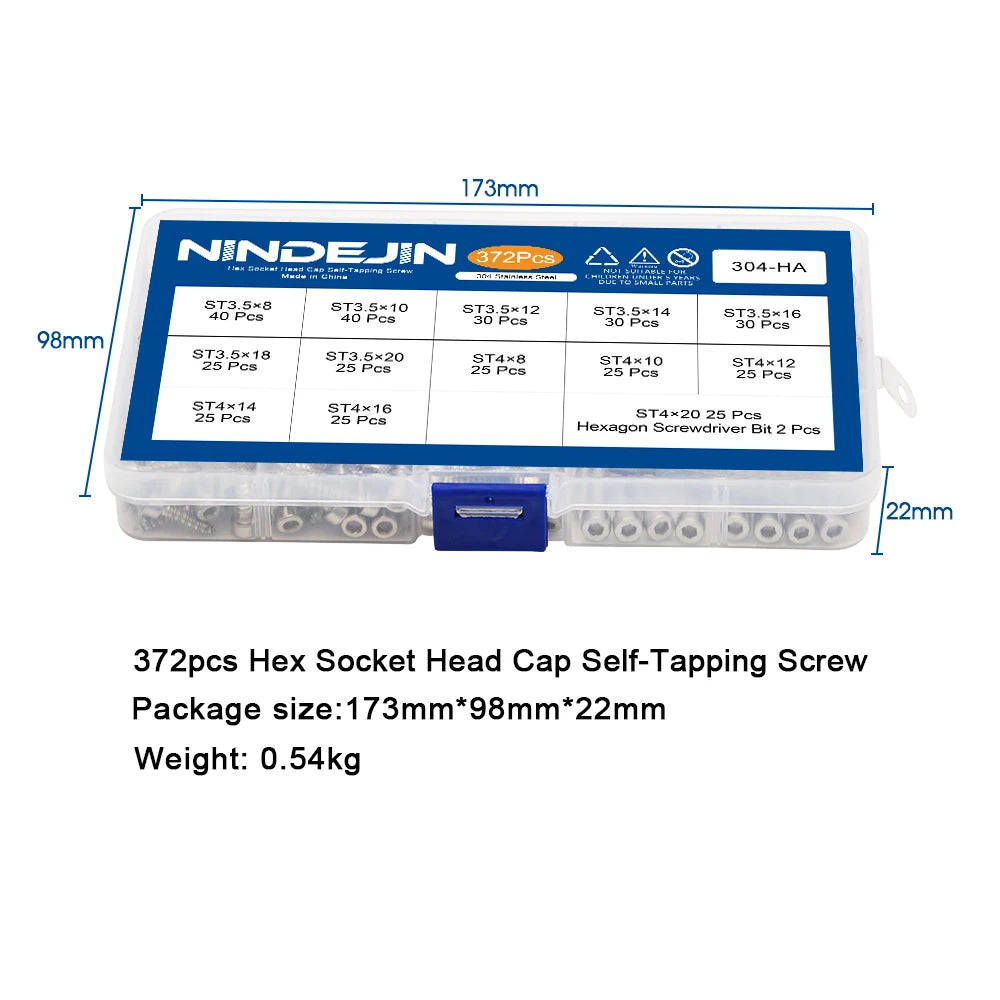 372pcs m2.6 m3 m3.5 m4 hex socket cap head self tapping screw set stainless steel hexagon socket tapping screw assorted kit