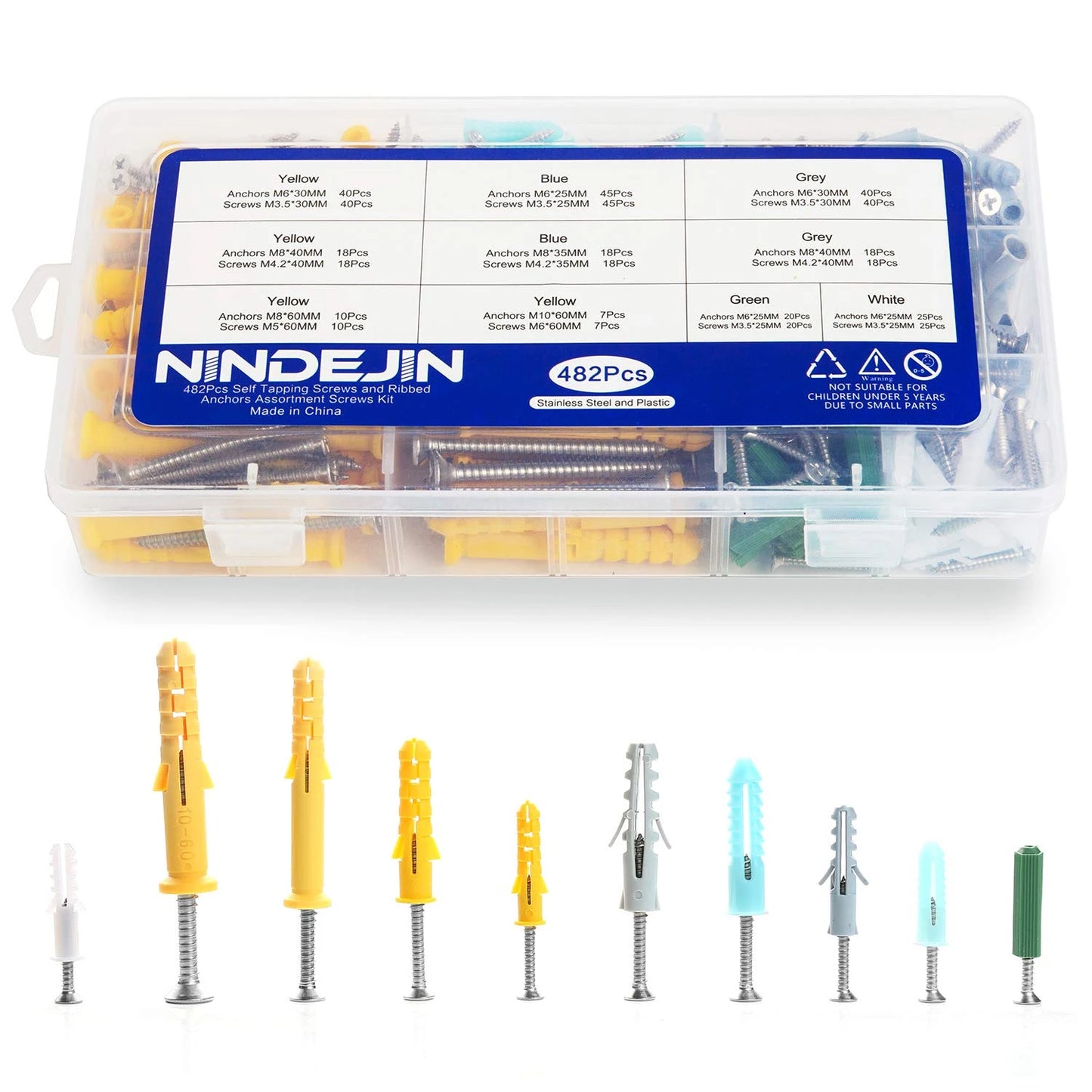 482pcs/set Plastic Expansion Drywall Anchor Set with Self Tapping Screw M3.5 M4.2 M5 M6 Wall Anchor Expansion Tube