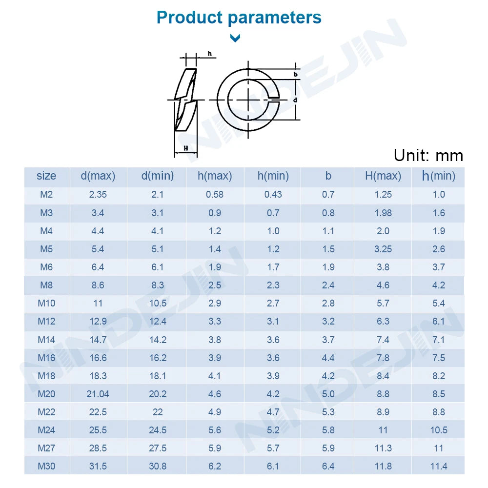 NINDEJIN Single Coil Spring Lock Washer for Assembly M2 M2.5 M3 M4 M5 M6 M8 M10 Copper Spring Split Lock Washer GB94 - KiwisLove