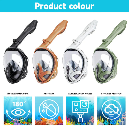 XIAOTREE New Underwater Diving Anti-Fog Full-Face Snorkeling Mask, Snorkel Breathing Mask, Safe and Waterproof