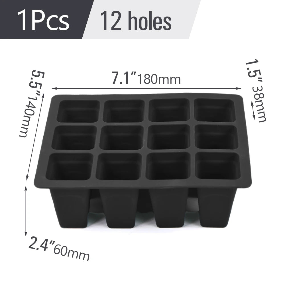 1pc Silicone 12 Cell Seed Starting Tray Seedling Germination Container Indoor Garden Nursery Pots Reusable Propagation  Grow Box