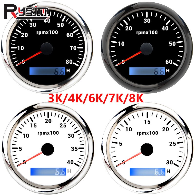 4000 6000 8000 RPM Tachometer Tacho Meter Gauge Hourmeter 7 Colors Backlight 12V/24V 85mm Toerenteller Hour Meter Sensor M16 M18 - KiwisLove