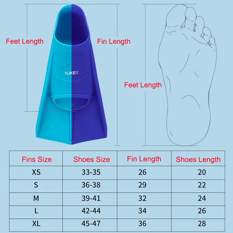 Swim Training Fins Silicone Professional Scuba Diving Fins Short Men women Snorkel Swimming Fins Kids Flippers Equipment Set