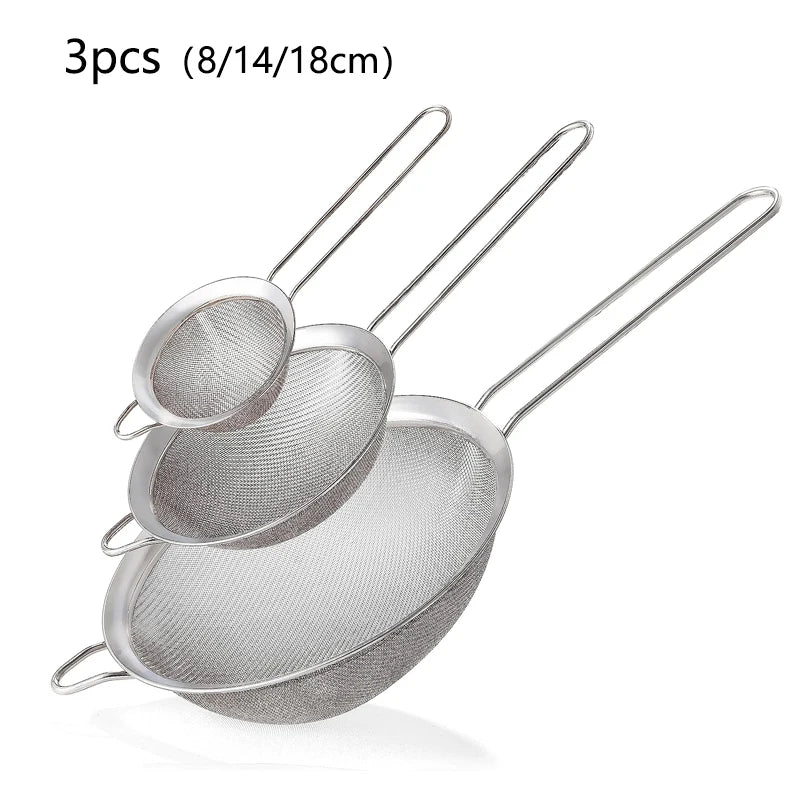 Fine Mesh Stainless Steel Strainer Sieve Juice Egg Filter Colanders Coffee Tea Vegtables Filtering Food Kitchen Accessories