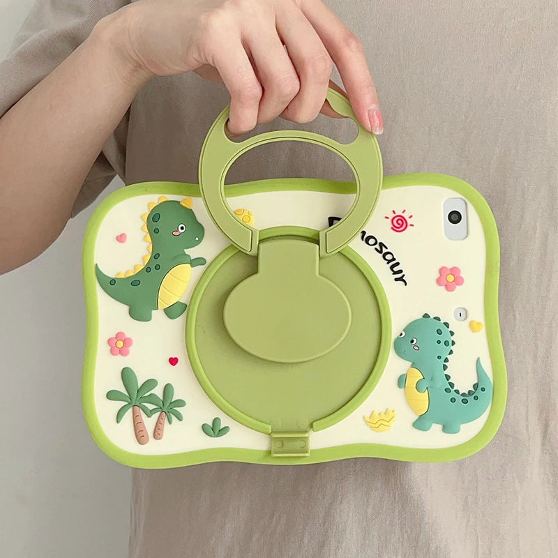 3D Cute Dinosaur Case for iPad Air6 2024 11'' 10.2 9th 10th 10.9 Air4 5 Pro11 M4 9.7 Mini4/5/6 Cartoon Boys Girls Silicon Stand