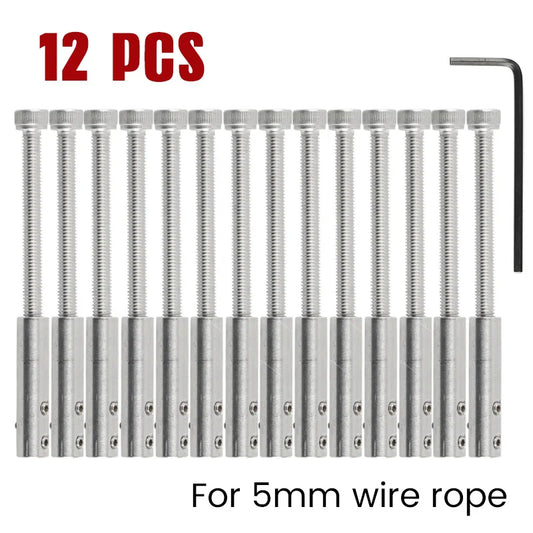 12pcs 3/16″ Handscrew Clamp Wire Rope 5mm Threaded Hexgonal Socket Head Tensioner End Fitting with Screw for Stair Deck Post