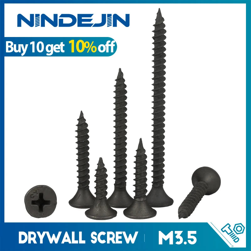 20-50pcs Cross Flat Head Self Tapping Drywall Screw M3.5 Drywall Wood Screws Black Carbon Steel Phillips Screw