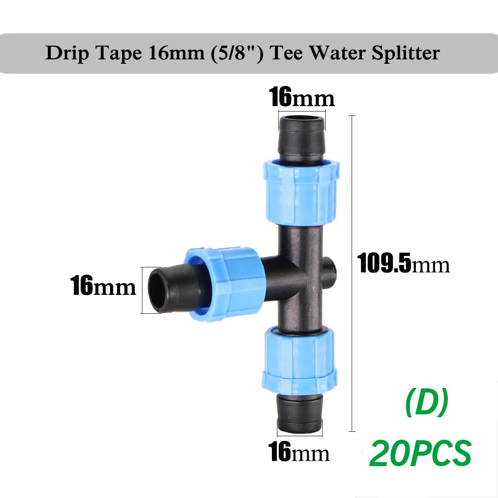 20pcs 16mm 5/8 "Drip Irrigation With Elbow Tee end Plug Threaded Locking Connector Garden Agricultural Water Saving Ho