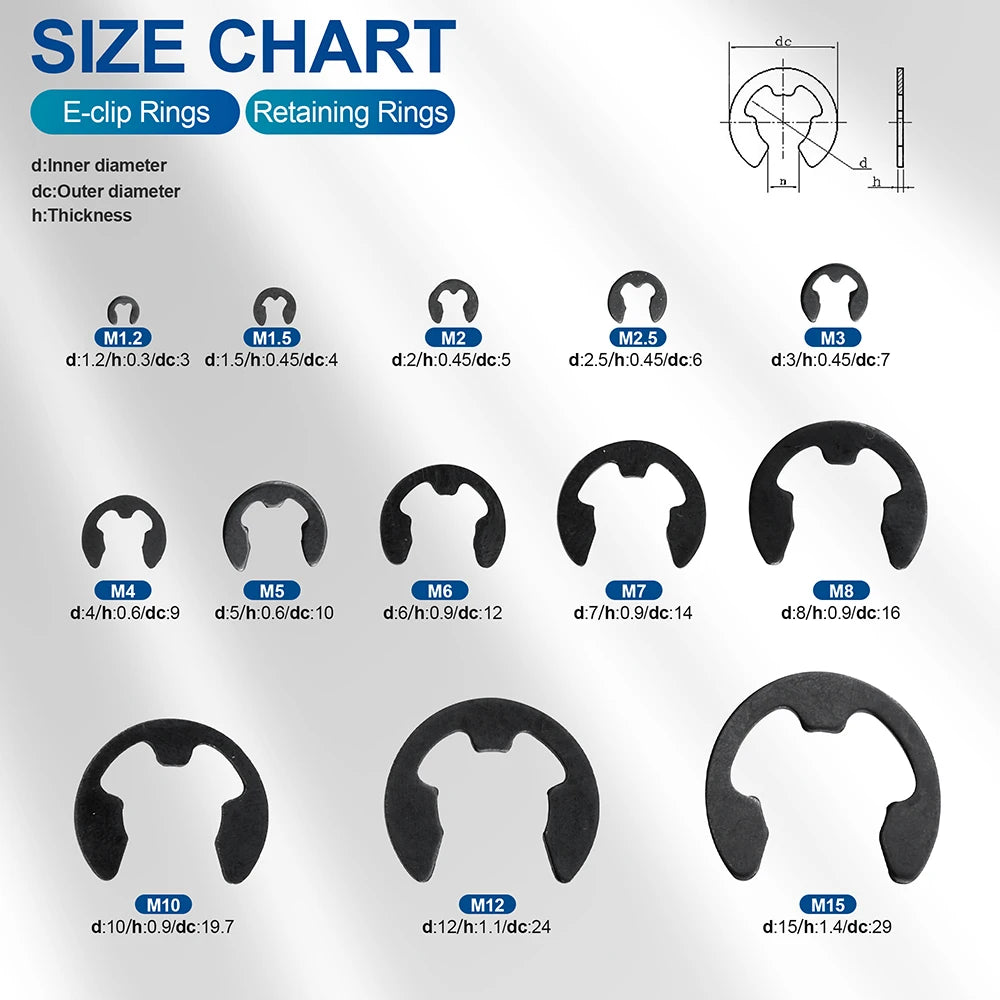 NINDEJIN E Clip Set Circlip Washer Assortment Kit Stainless Steel Carbon Steel 1.2-15mm External Retaining Clip For Shaft - KiwisLove