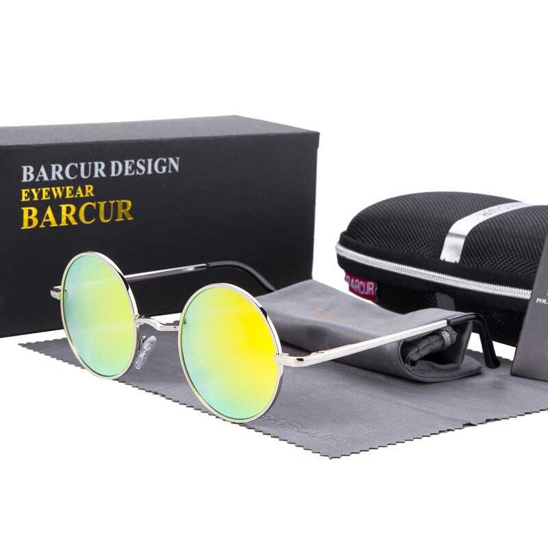 BARCUR Retro Round Sunglasses Men Mirror Women Round Sunglasses Polarized Glasses with Box Free - KiwisLove