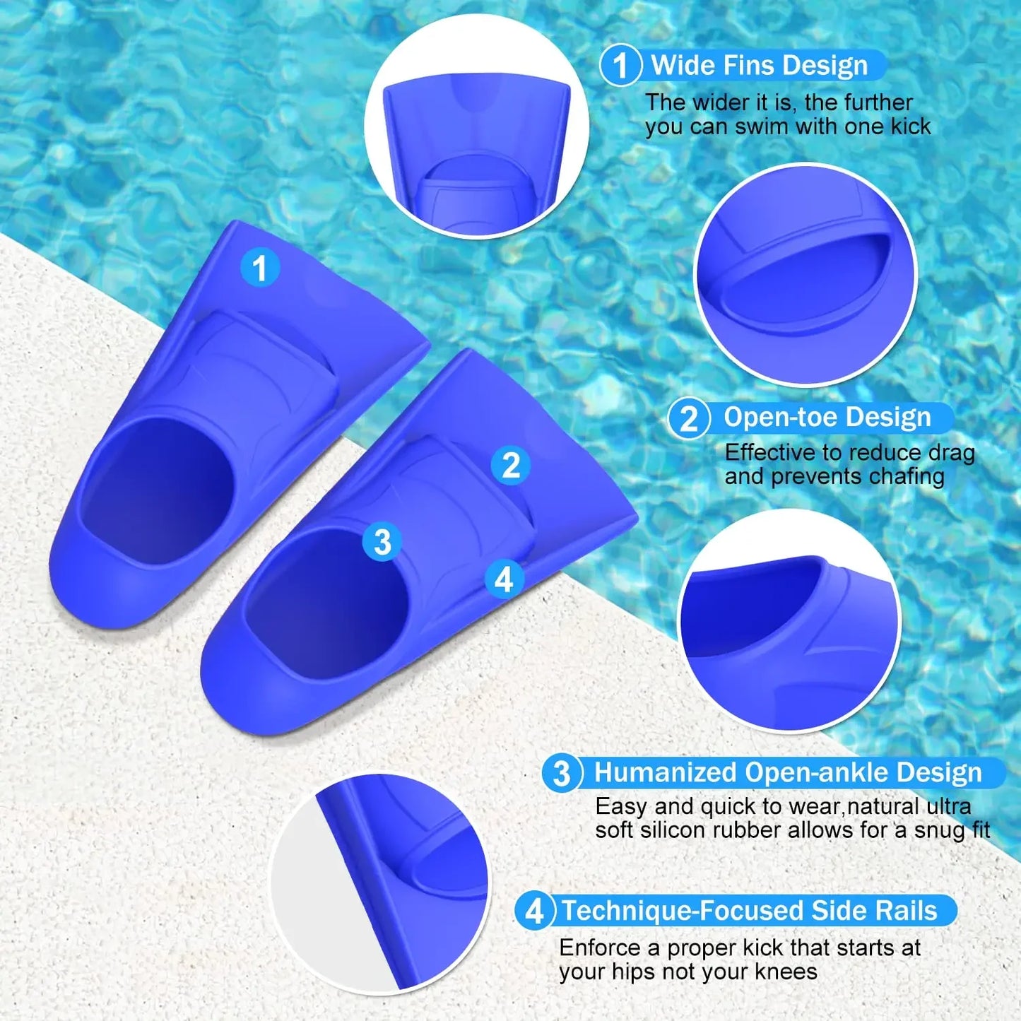 Swim Training Fins Silicone Professional Scuba Diving Fins Short Men Women Snorkel Swimming Fins Kids Flippers Equipment Set