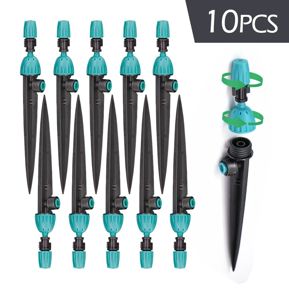 Garden 1/4" 4/7mm 2-IN-1 Drip Misting Nozzle with Stake Adjustable Water Flow Quick Insert Connect Barb Irrigation Fitting Tool