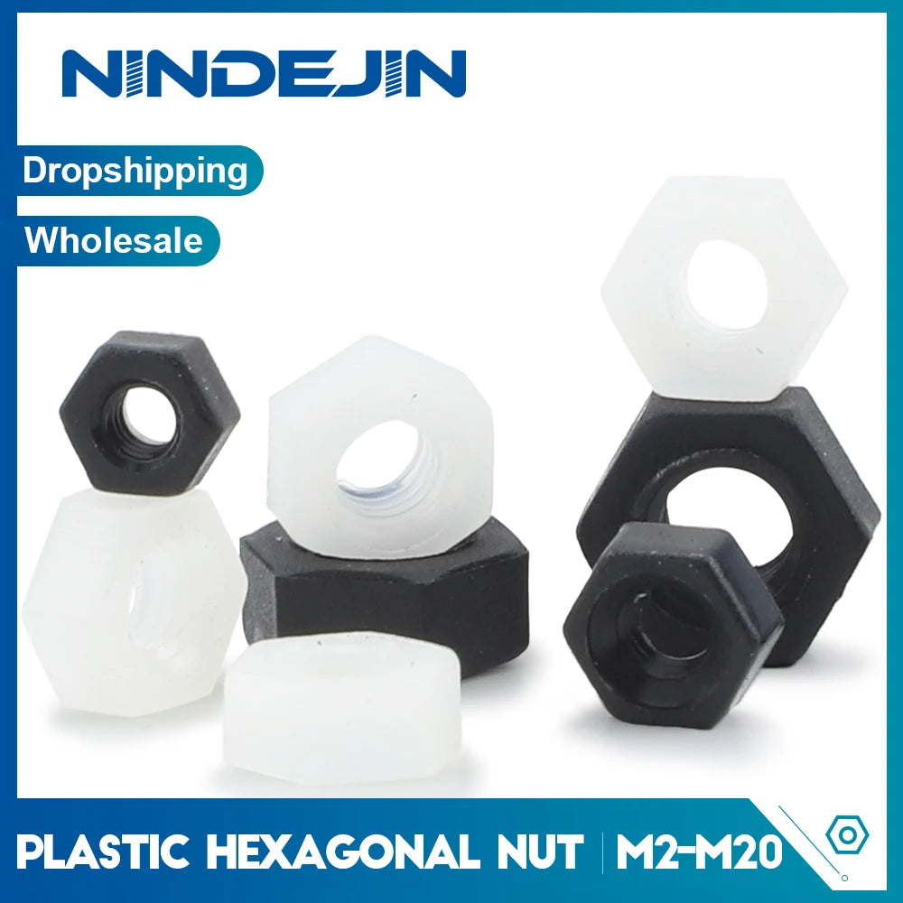 NINDEJIN 2-100pcs Nylon Plastic Hex Nuts M3 M4 M5 M6 M8 M10 M12 M14 M16 White Black Nylon Nut Insulation Hexagon Locknut
