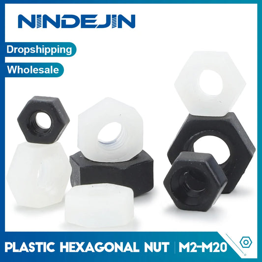 NINDEJIN 2-100pcs Nylon Plastic Hex Nuts M3 M4 M5 M6 M8 M10 M12 M14 M16 White Black Nylon Nut Insulation Hexagon Locknut
