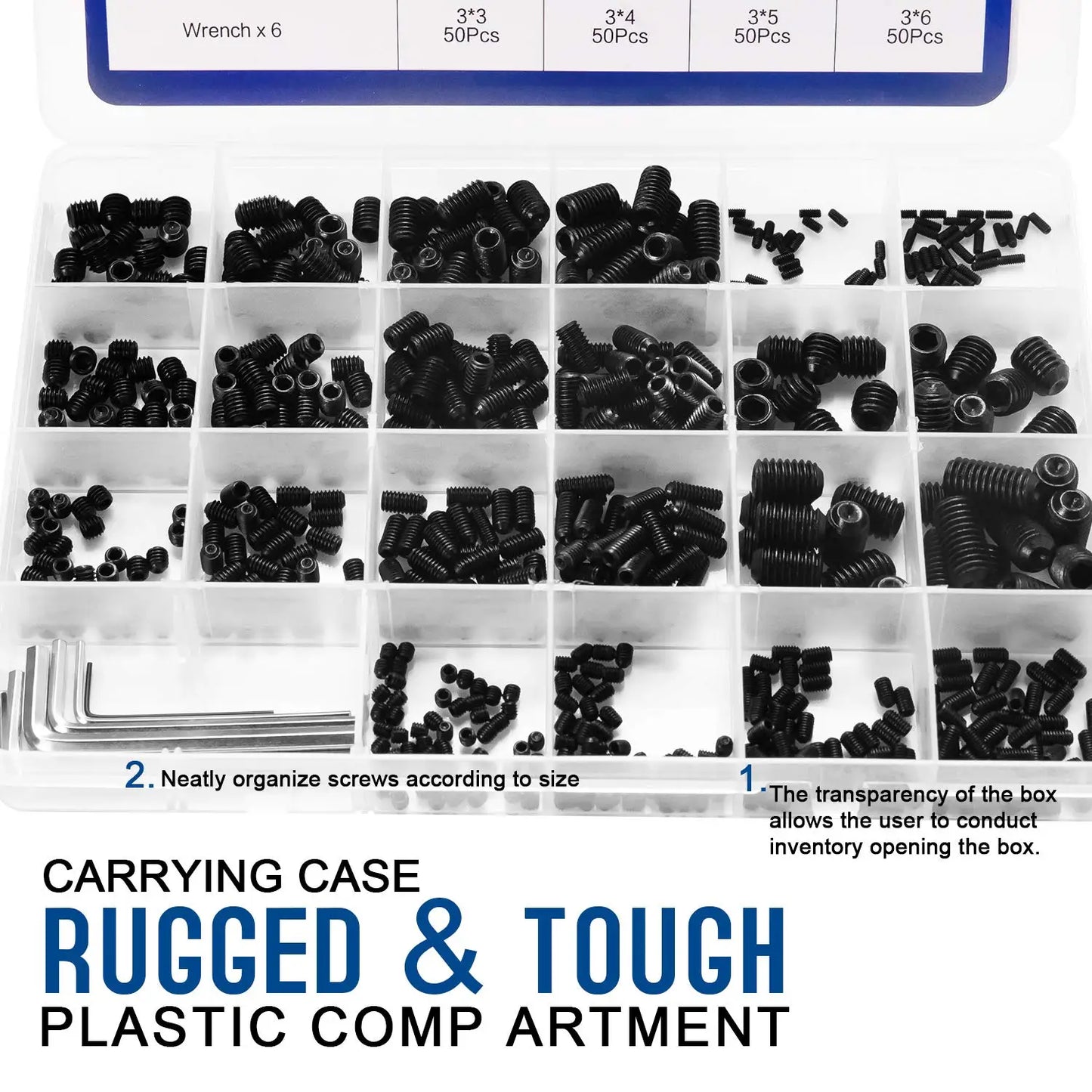 NINDEJIN 666pcs Set Screw Cup Point Grub Screw Assortment Kit M2 M3 M4 M5 M6 M8 Hex Socket Headless Screw Kit 12.9 Carbon Steel