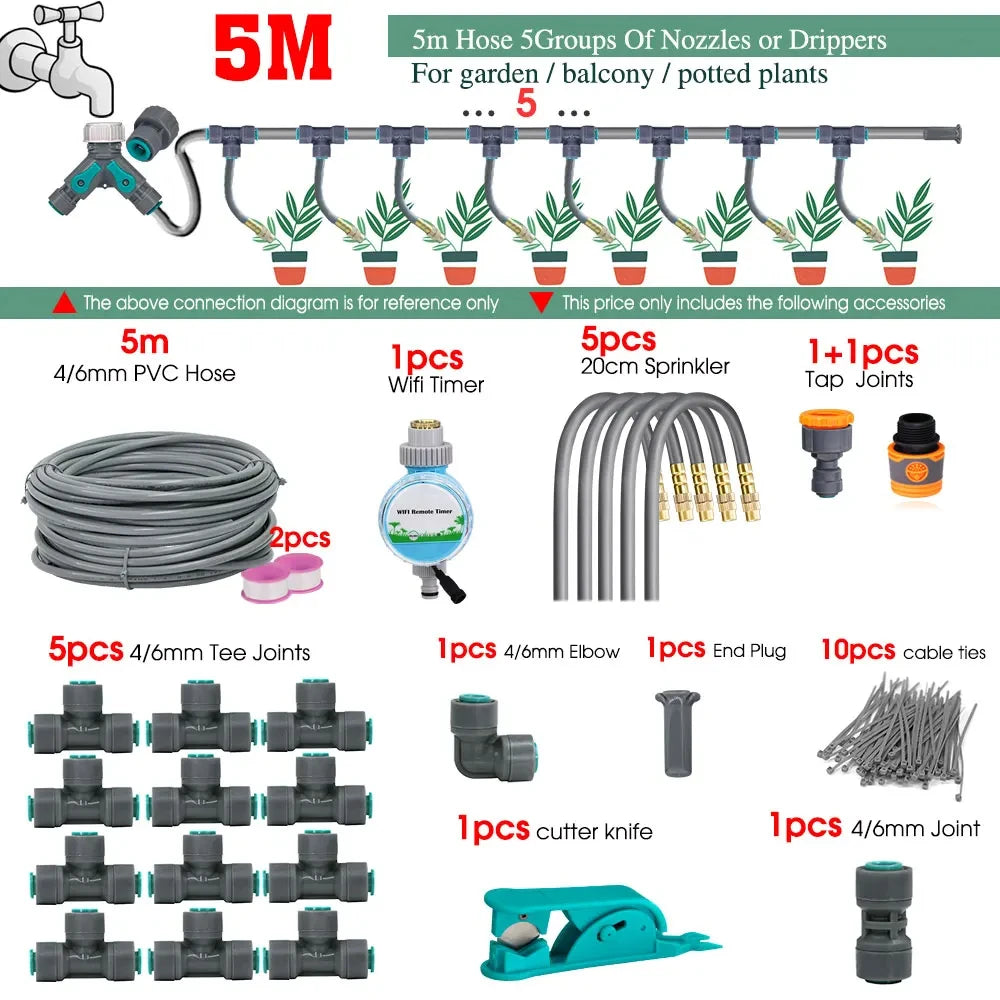 5-30M Adjustable Brass Atomizer Watering System Connected to 1/4" Hose Irrigation Greenhouse Smart Timer Plants Lawn watering