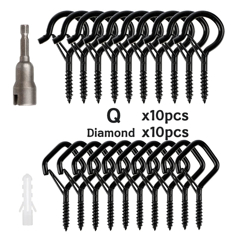 12/20PCS Q-Hanger Screw Black Hooks Ceiling Hooks with Safety Buckle for Plant and Christmas Outdoor String Lights Hooks