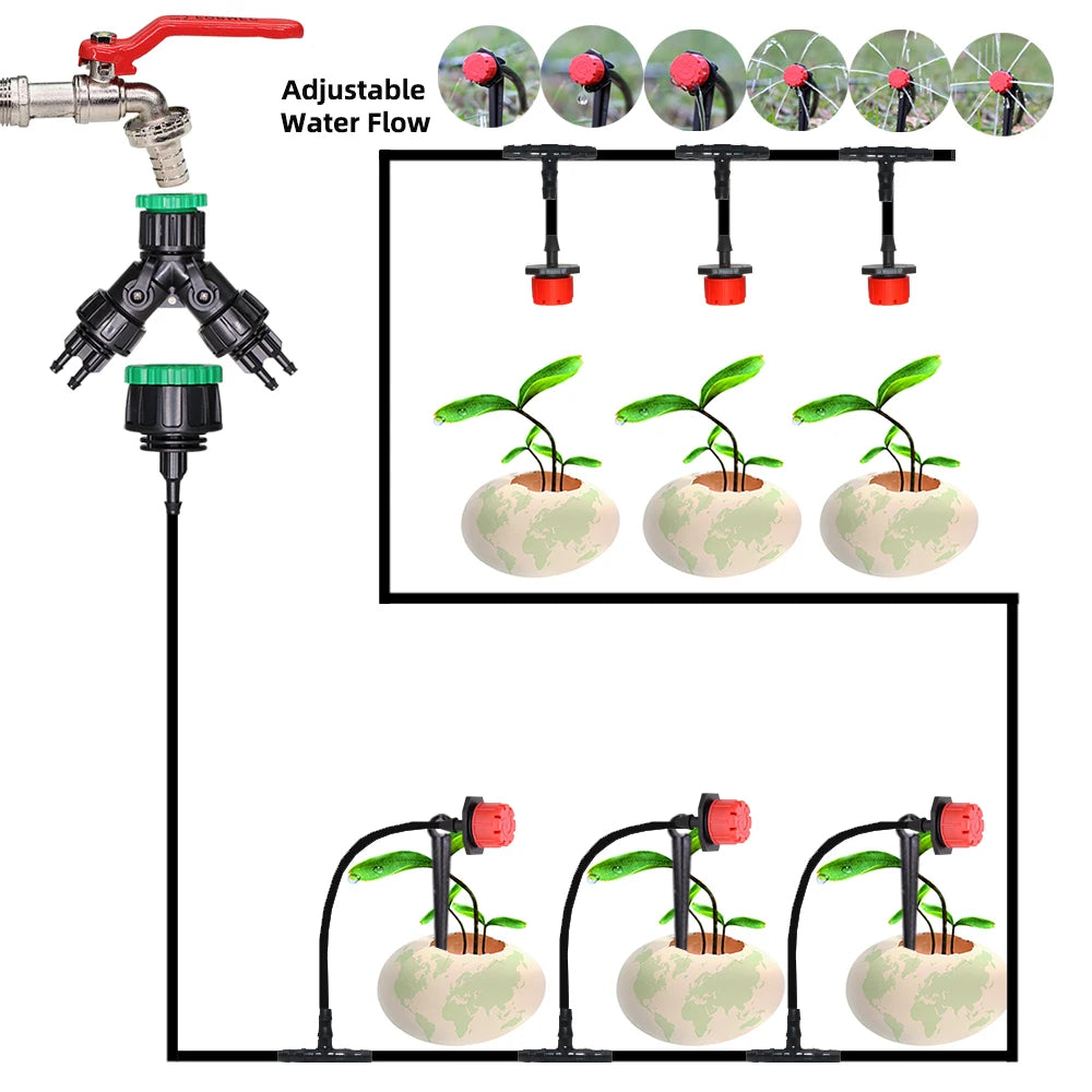 5-50M Garden Drip Irrigation System Automatic Watering Water Hose Micro Drip Watering Kits with Adjustable 8 Holes Drippers