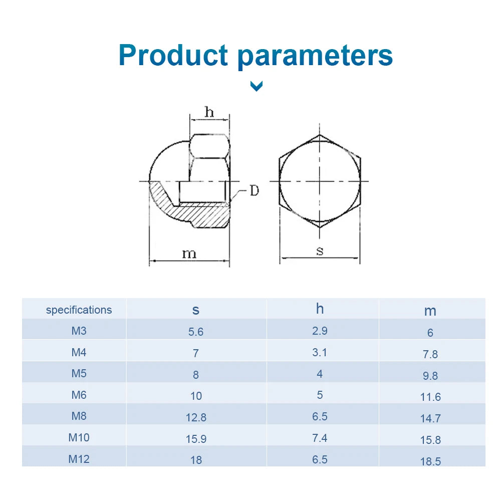5-20pcs/pack Nylon Hex Dome Head Cap Nuts M3 M4 M5 M6 M8 M10 M12 Black White Plastic Acorn Nuts for Screw Bolts