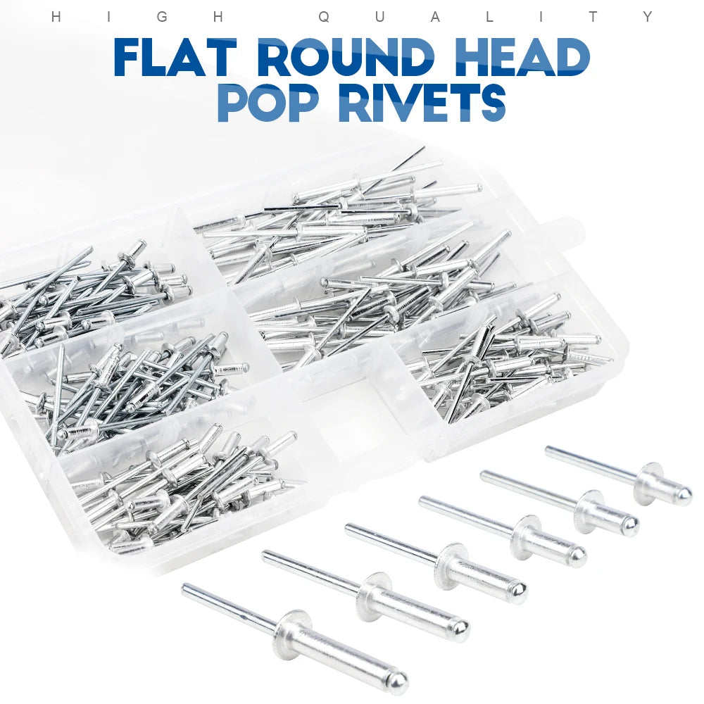 NINDEJIN Aluminium Blind Rivets Kit M3.2 M4 M4.8 Dome Head Aluminium Pop Rivets Assortment Kit Exhaust Rivets Set