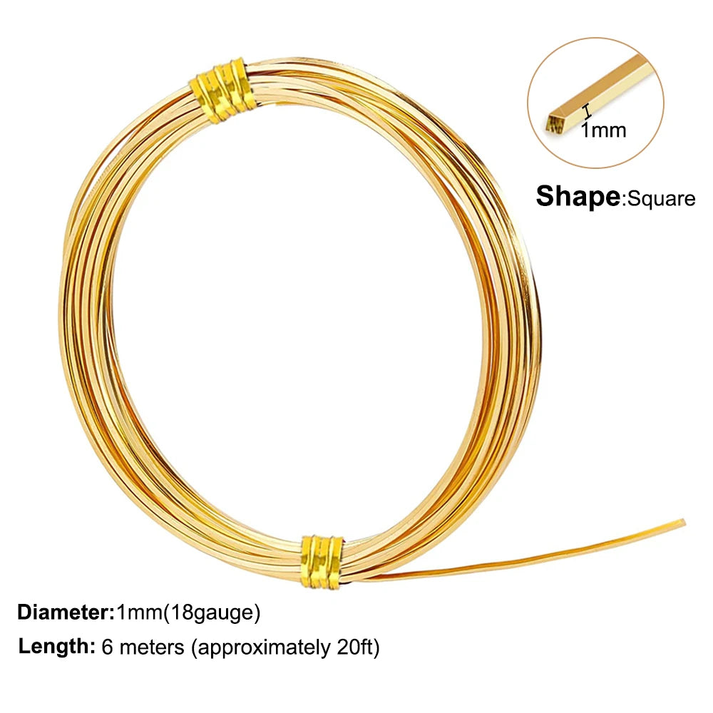 1PCS Length 6 meters Square Coppers Wire Diameter 0.6mm,0.8mm,1.0mm Half Hard Yellow Brass Wire for Jewelry Beading Craft Work