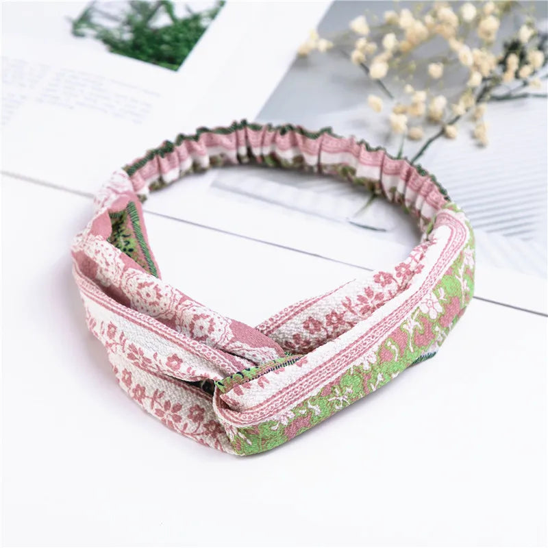 Fashion Women Girls Summer Bohemian Hair Bands Print Headbands Vintage Cross Turban Bandage Bandanas HairBands Hair Accessories