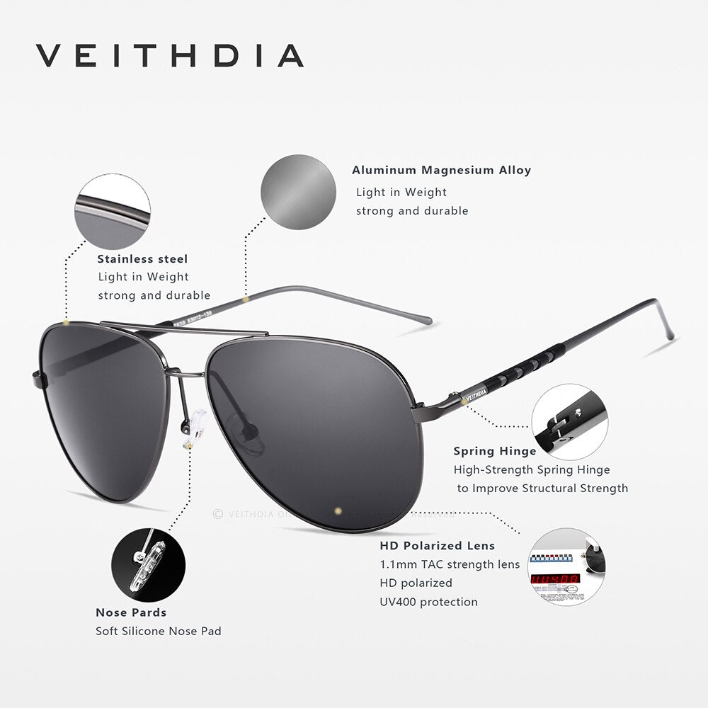VEITHDIA Polarized UV400 Protection Sunglasses Men's Brand Designer Fashion Classic Outdoor Driving Sun Glasses For Male V2839 - KiwisLove