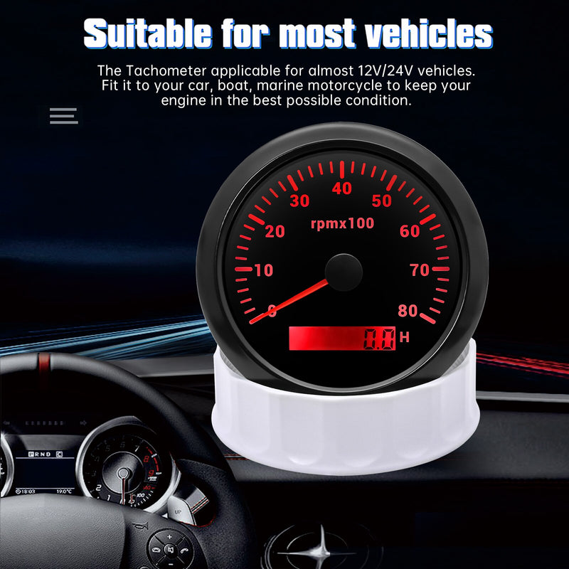 HD 8K 6K 4K 3K 8000rpm Boat Tachometer Marine Tacho Meter Gauge LCD Hourmeter 85mm Car Tachometer Toerenteller 7Colors Backlight - KiwisLove