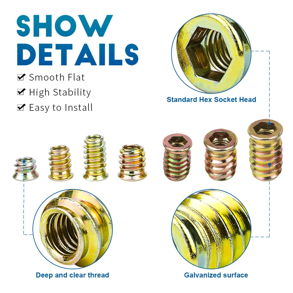 NINDEJIN Wood Insert Nut M6 M8 M10 Zinc Plated Carbon Steel Wood Threaded Nut Hexagon Wood Insert Nut Screw in Nut Connector - KiwisLove