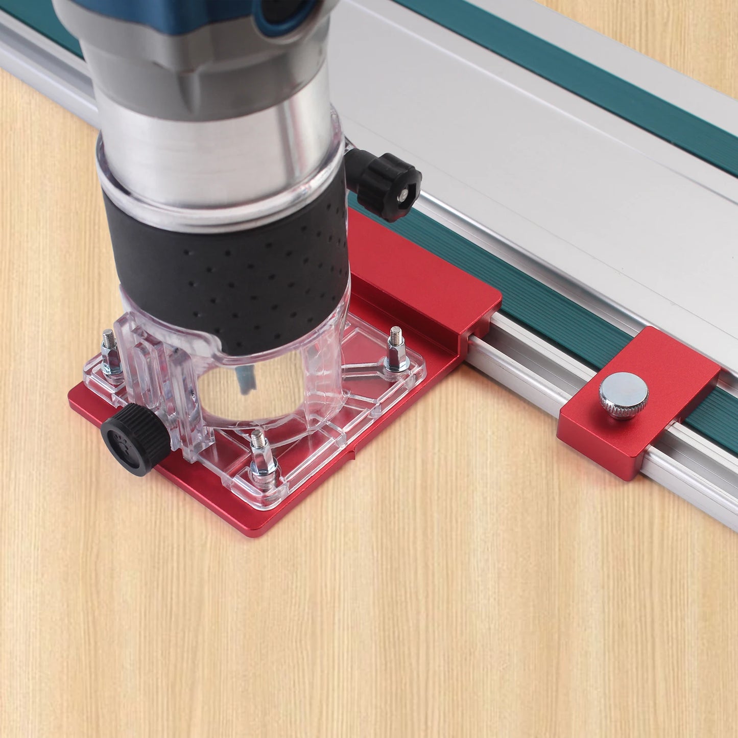 1Set Guide Rail Adapter, Straight Line Milling Groove Aluminum Alloy Auxiliary Bracket with limiter Compatible Most Router
