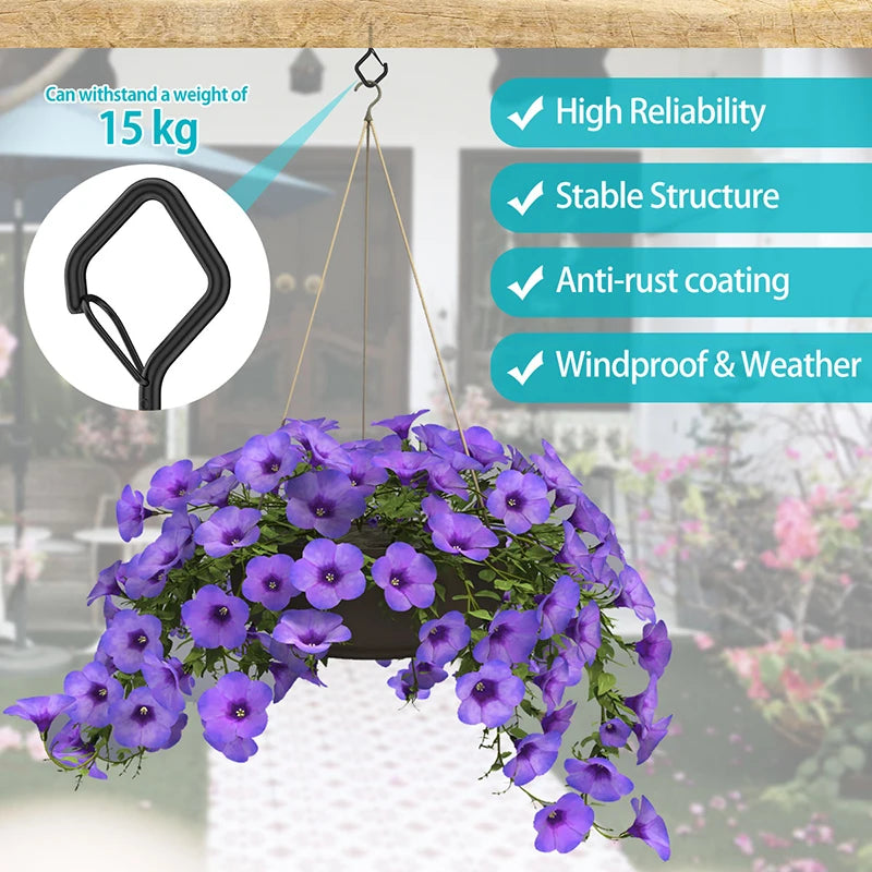 12/20PCS Q-Hanger Screw Black Hooks Ceiling Hooks with Safety Buckle for Plant and Christmas Outdoor String Lights Hooks