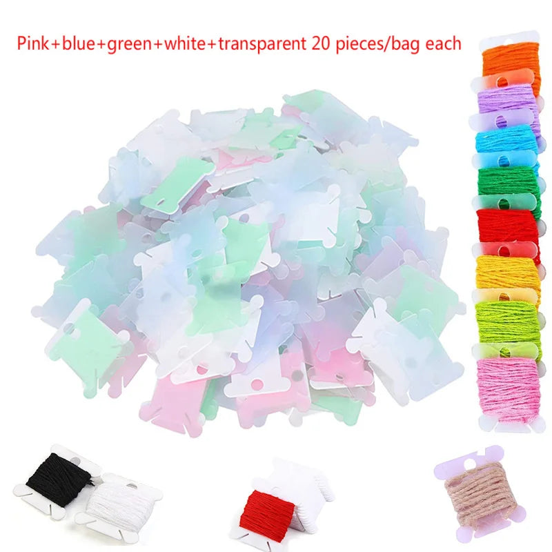 Plastic Floss Bobbins with Floss Bobbin Winder Cross-Stitch Card Thread Holder DIY Embroidery Floss Organizer Sewing Accessories