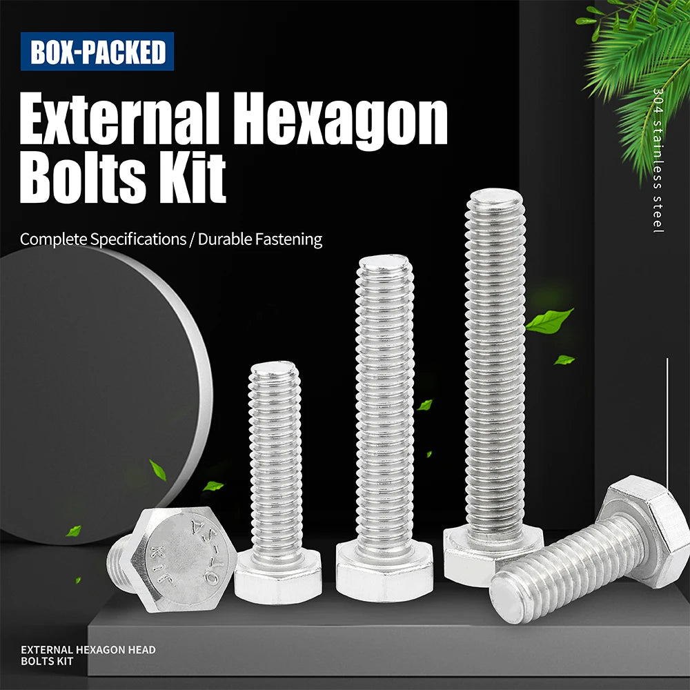 NINDEJIN External Hex Hexagon Head Bolt and Nut Kit M4 M5 M6 Stainless Steel Metric Hex Cap Screw Nuts Assorted Kit