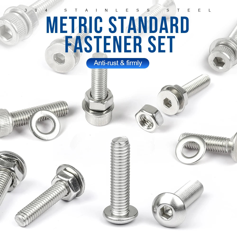 NINDEJIN 580Pcs/Set Hex Socket Cap Head Screw Nut Set Stainless Steel M2 M3 M4 M5 Hexagon Flat Round Cap Head Screw Assorted Kit