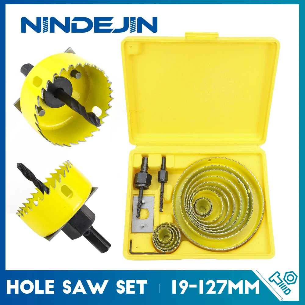 NINDEJIN 8/11/16pcs Hole Saw Kit #50 steel 19-127mm Hole Cutter Drill Bit Tool Hole Saw Set for Wood Plastic Wood Cutter - KiwisLove
